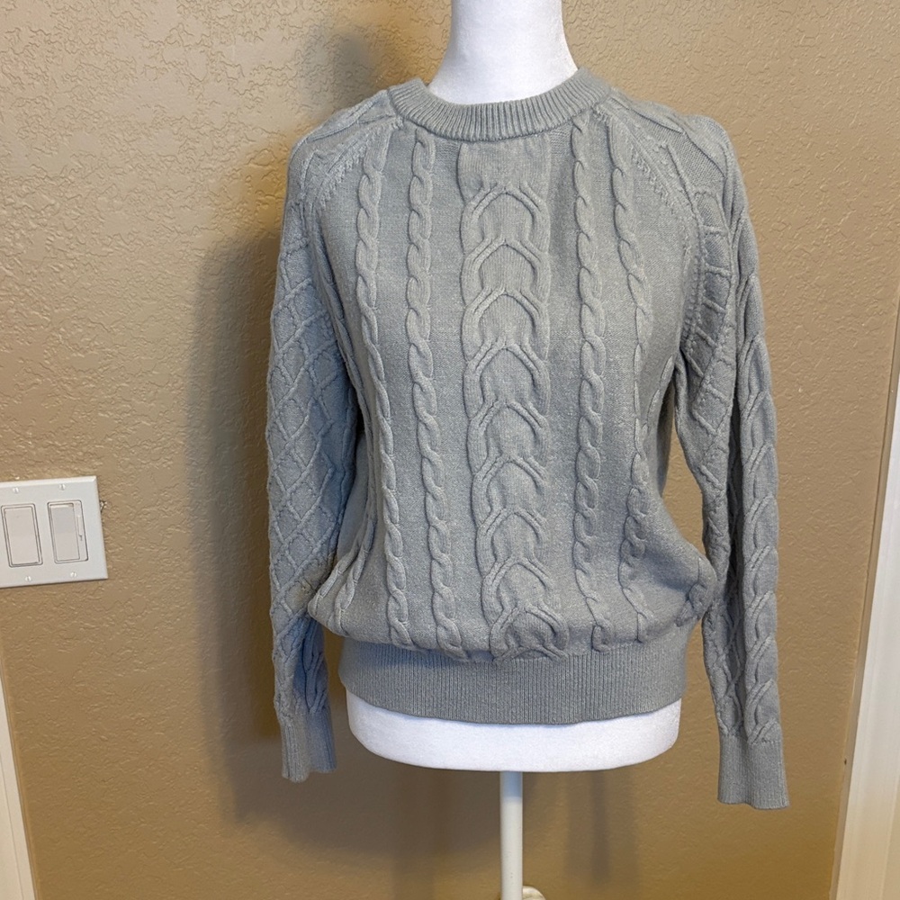 Workshop Republic Clothing Light Blue Gray Cable Knit Sweater, Size Medium